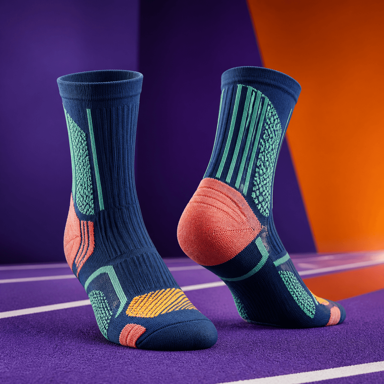 Navy elite performance socks with compression and cushioned knit zones