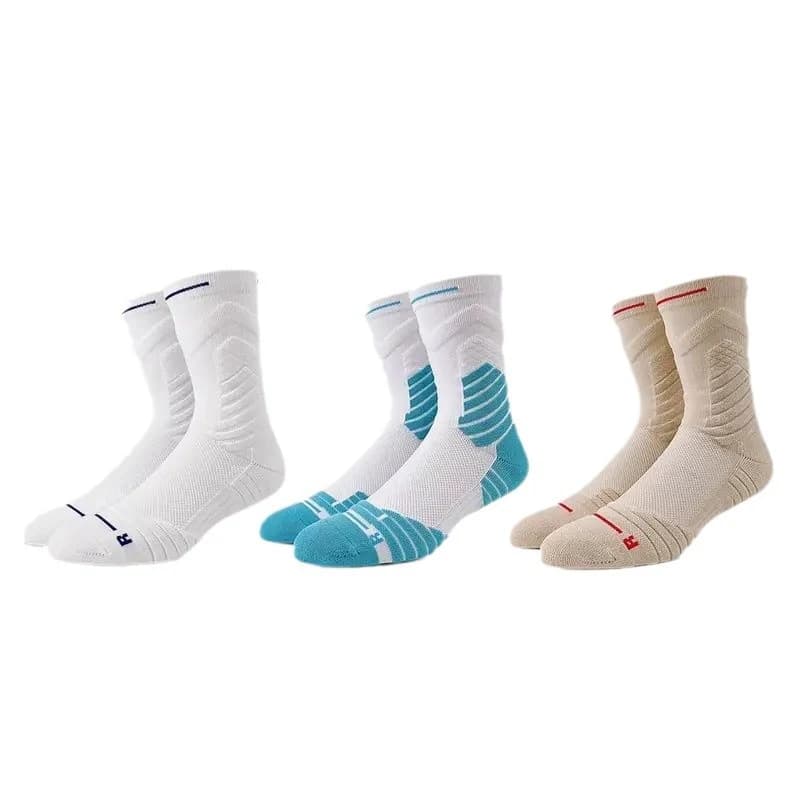 White athletic socks with colored cushioning panels