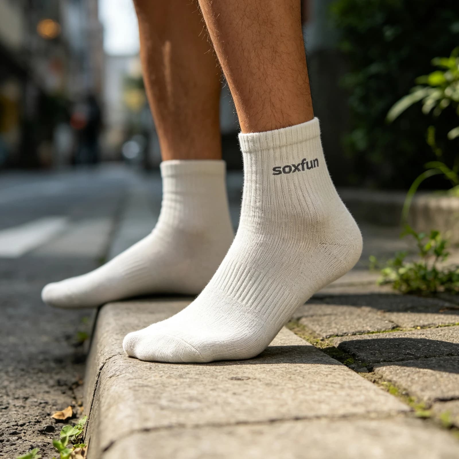 White Soxfun crew socks worn outdoors