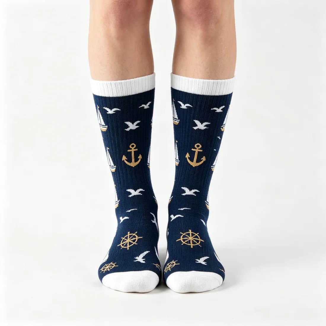 Custom Ribbed Crew Socks shown on foot