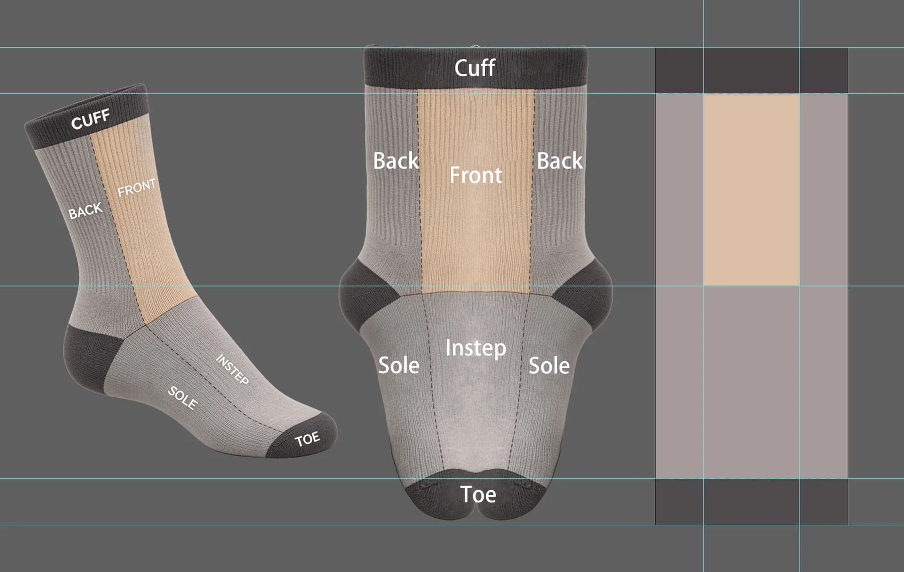 Use the crew sock layout illustration